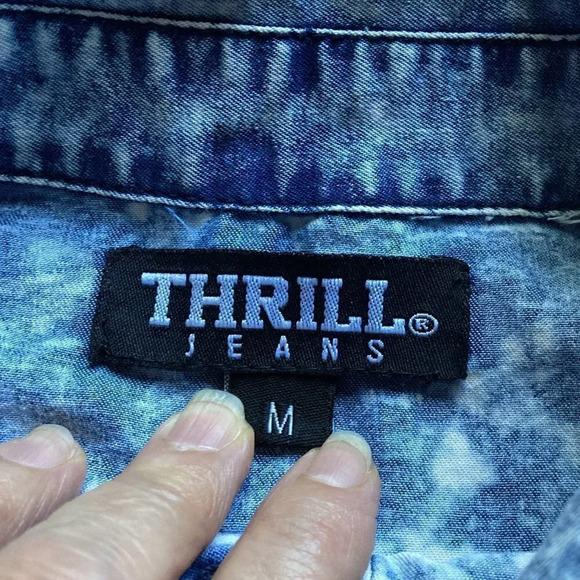 Thrill Jeans Denim Shirt, Medium, Pearl Snap‎ 80's Acid Washed Western Smocking - Picture 6 of 12